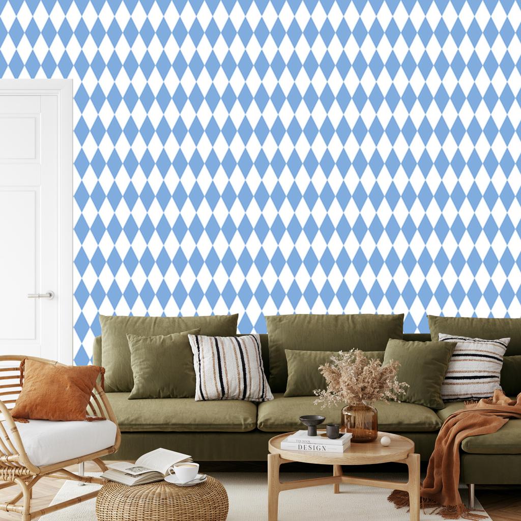Harlequin Diamonds Wallpaper White and Azure, Azure Background 50x1000