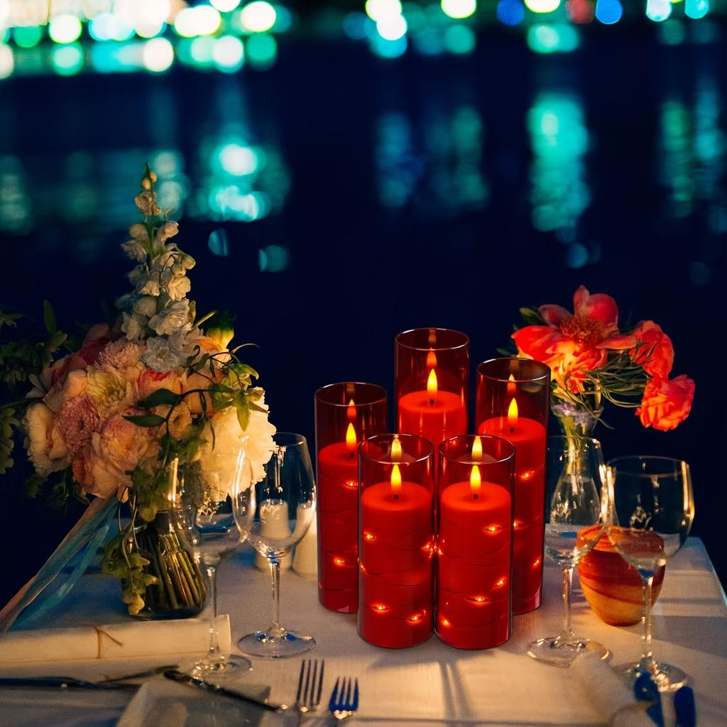 Flameless Battery Operated Candles 5pcs Acrylic Flicker LED Flame Cylinder Remote Control Star String Lights Built In Home Decor