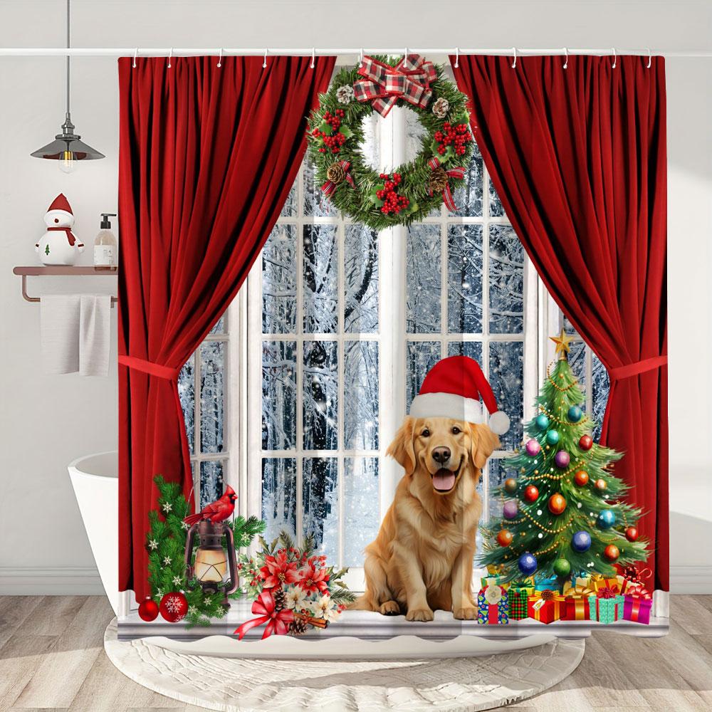 

Christmas Shower Curtain Santa Claus Christmas Gifts Snowman Happy Holidays Polyester Shower Curtains Bathroom Deco with Hooks 90x180cm