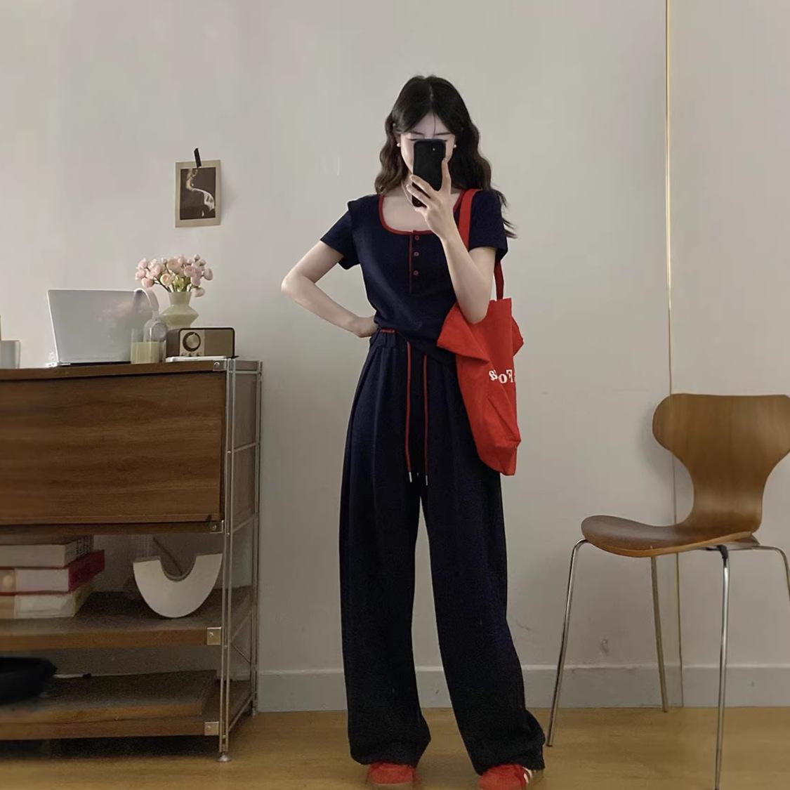 

Plus Size Women s Color Block Short Sleeve Top & Wide Leg Pants Two-Piece Set - Summer Slimming & Loose Fit XXL