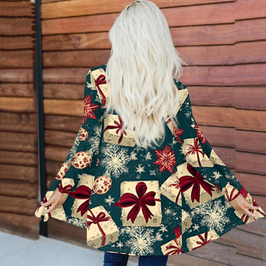 Dámský módní ležérní kardiganový kabátek střední délky s vánočním stromkem