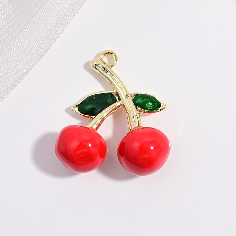 ZHUKOU Enamel Oil Drop With CZ Stone Strawberry Cherry Fruit Series Pendant DIY Handmade Jewellery Accessories:VD1654-1665