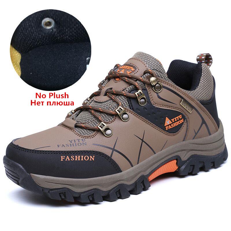 Brand Men's Winter Snow Boots Plush Warm Ankle Boots Waterproof Leather Sneakers Outdoor Male Hiking Boots Work Shoes Size 39-47