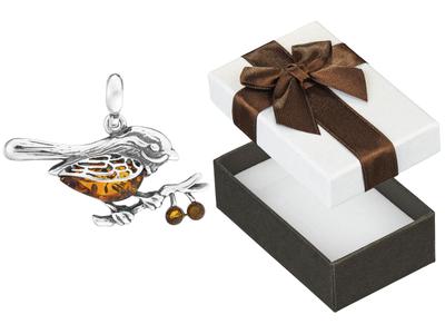 Silver Pendant Bird With Amber Oxidized Pendant Little Bird Sparrow