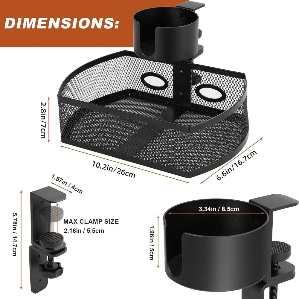 Spill-proof Under Desk Drawer 360° Swivel Mesh Storage Box Clamp-on Swivel Organizer  Stationery
