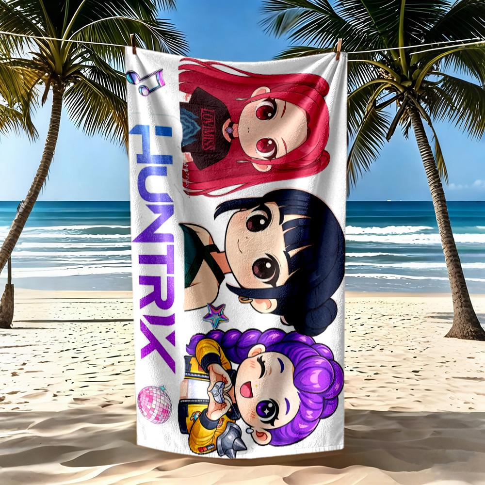 Huntrix Girl Beach Towel Quick-Dry Soft Microfiber Comfortable Lightweight Perfect for Traveling Yoga Camping and Swimming