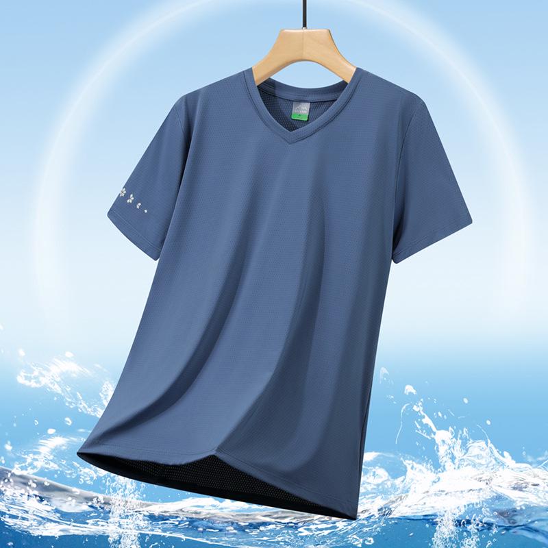 Men's Plus Size Ice Silk V-Neck Short Sleeve Mesh Sports T-Shirt