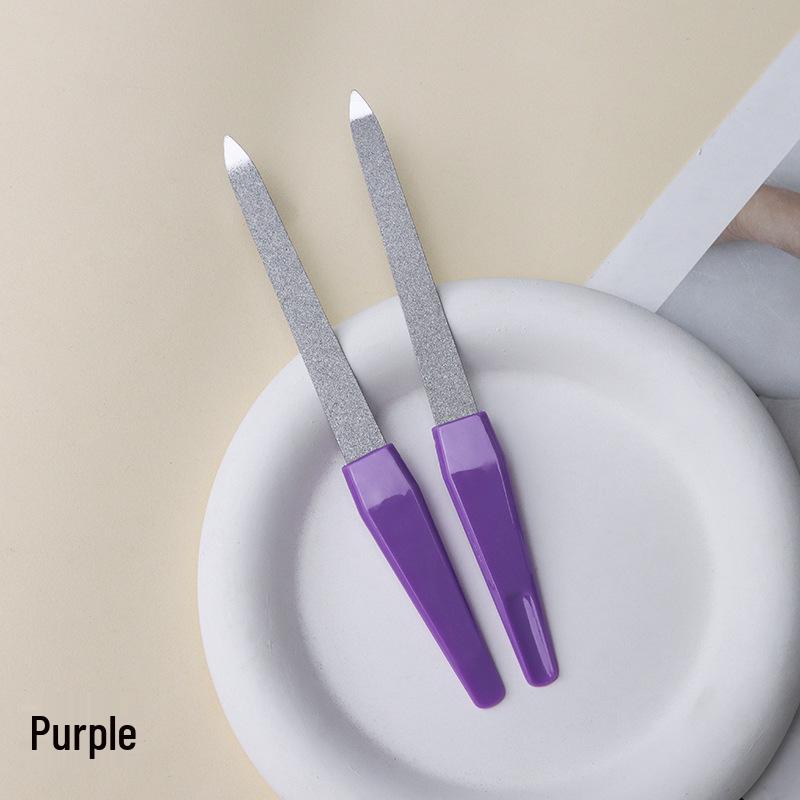 

Двусторонняя пилка для ногтей из нержавеющей стали с пластиковой ручкой для придания формы и полировки фиолетовый