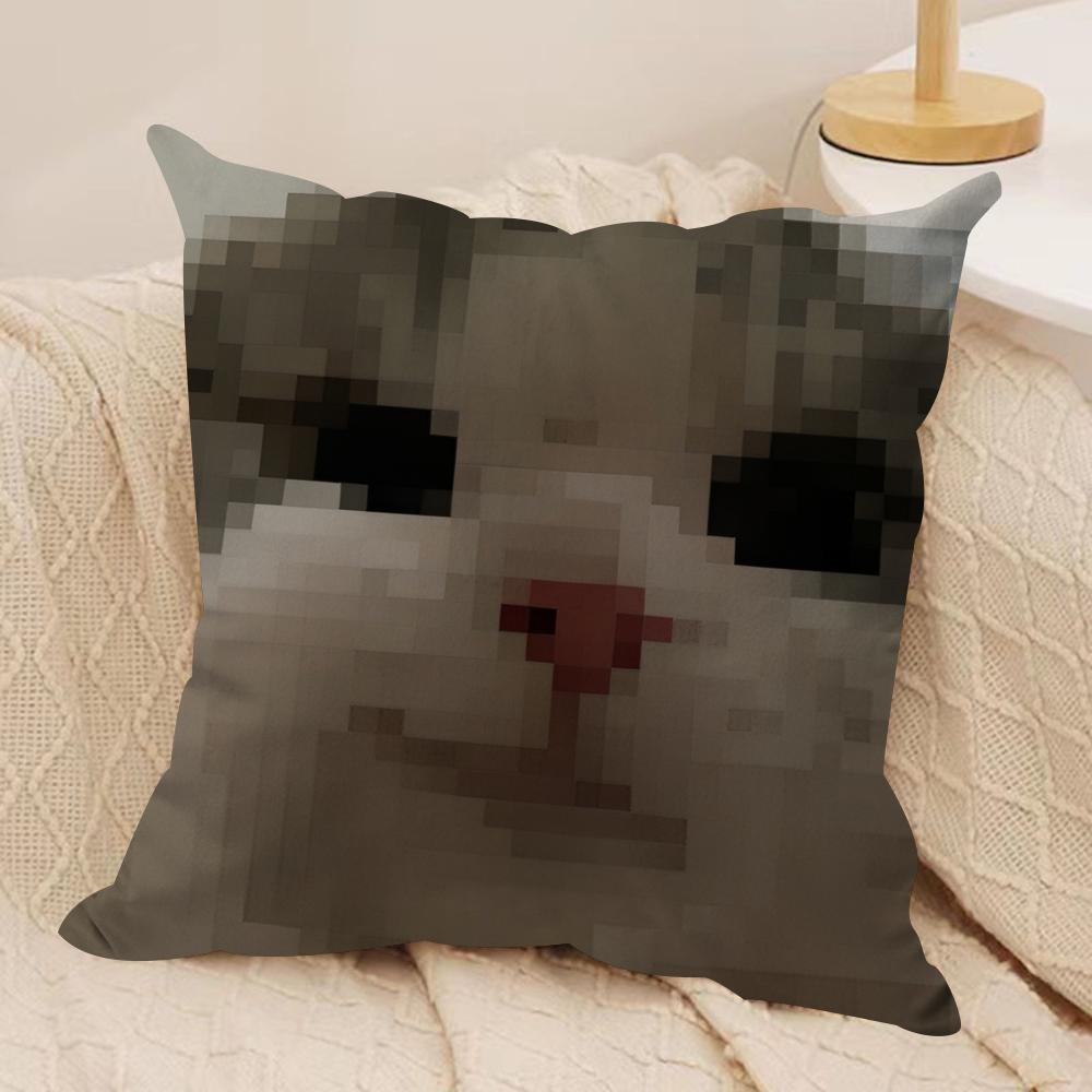Meme Pixel Cat Cute Funny Cushion Cover Silky Short Plush Invisible Zipper Dustproof Sofa Pillow Case For Home Decor