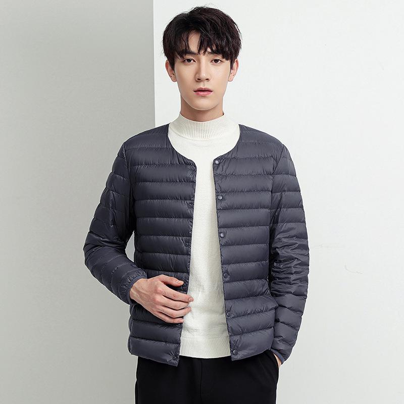 Men's Autumn and Winter Trend Light White Duck Down Jacket Short Round Neck Inside and Outside Thermal Top