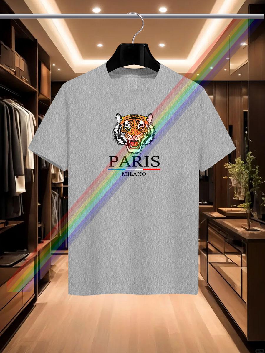2024 neue Sommer Luxus Herrenmode Paris Tigerkopf Print T-Shirt reine Baumwolle Rundhals lässiger Trend Y2K hochwertig 4XL