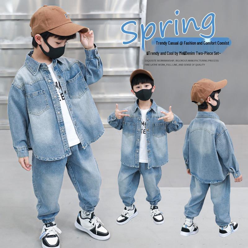 2025 Jungen Koreanischer Stil Frühling/Herbst Denim Zweiteiler Strickjacke Set