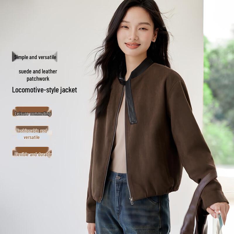 

Han Du Yi She Women s Faux Suede Patchwork Biker Jacket One Size F(170/88A)