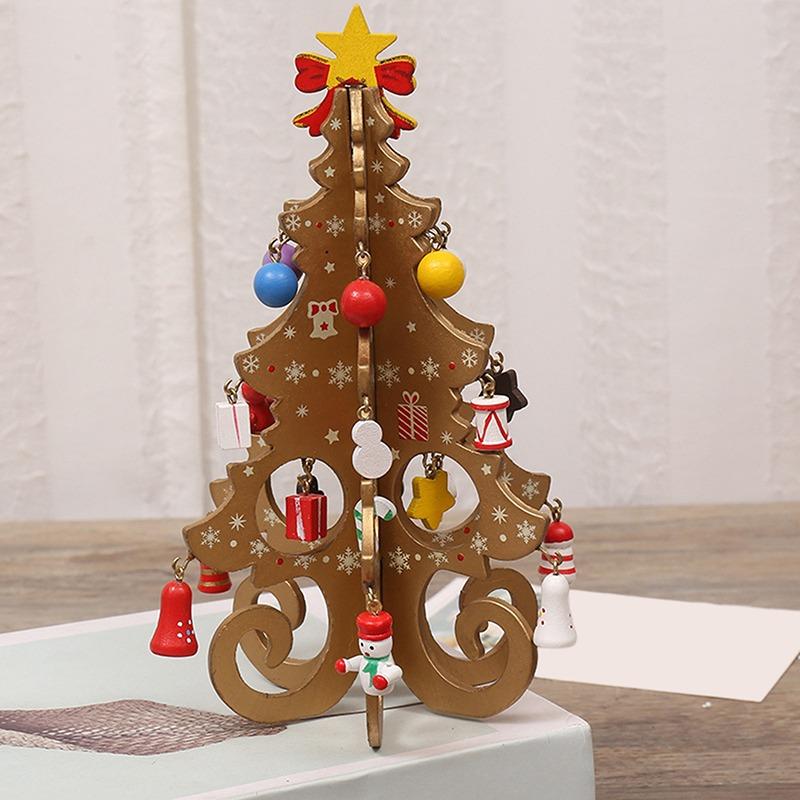 New Christmas Tree Children's Handmade DIY Stereo Wooden Christmas Tree Scene Layout Christmas Decorations Ornaments Hot