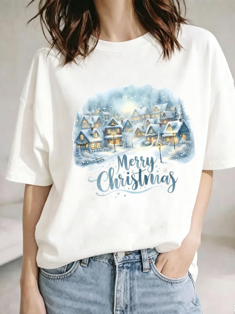 (Asian Size) cute holiday Christmas Festival Tee Clothing New Year T Shirt Women Fashion Top Print Woman Short Sleeve Graphic T-shirts