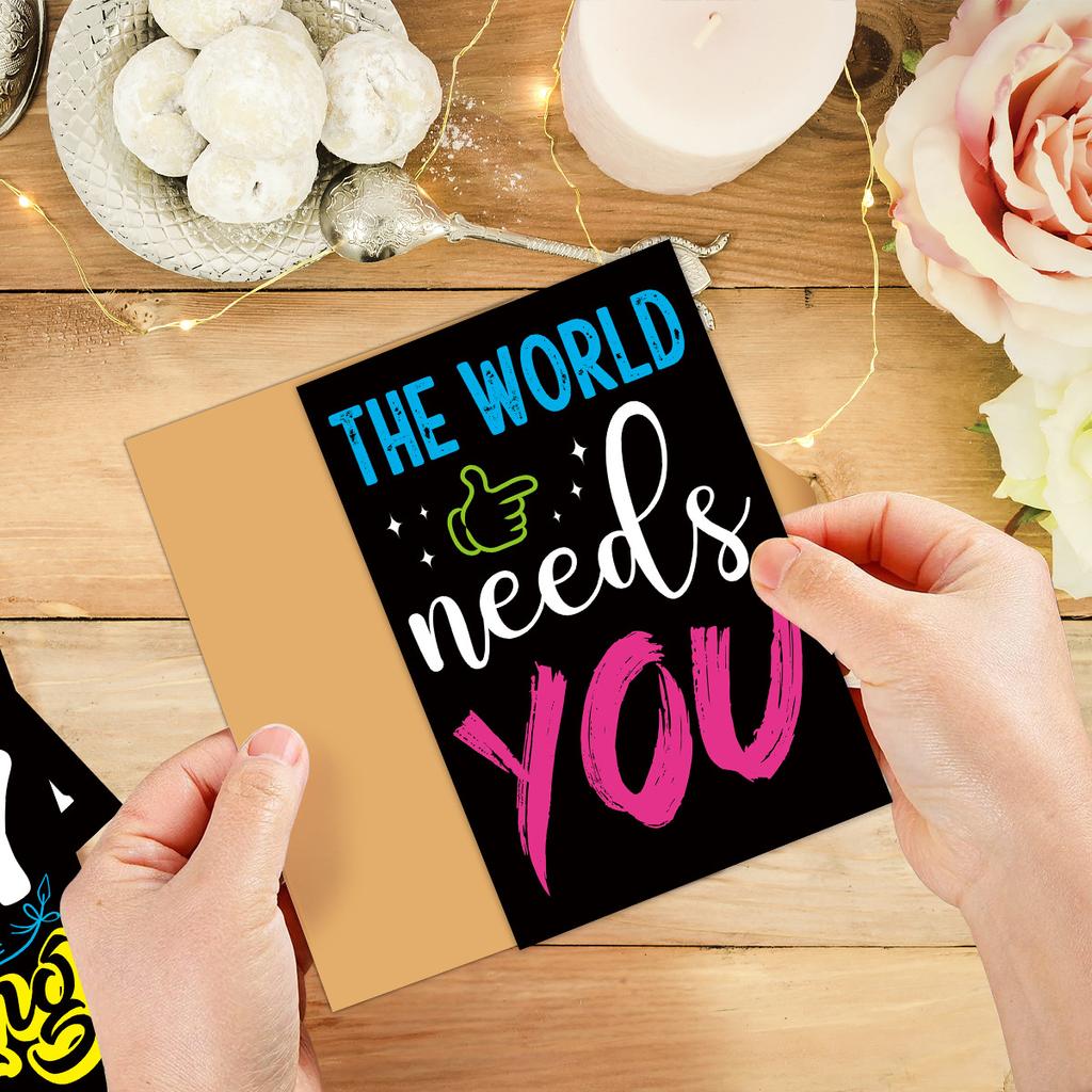 12Pcs Watercolor Doodle Inspirational Greeting Cards Set with Envelopes, Motivational Thank You Card, Encouragement Postcard