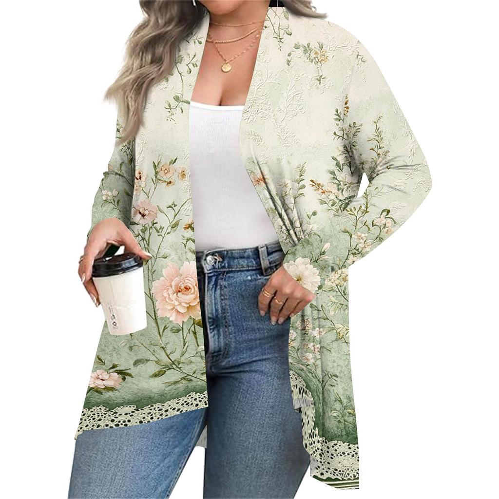 Women's Fall And Winter Fashion Casual Print Long Sleeve Mid-Length Cardigan Jacket