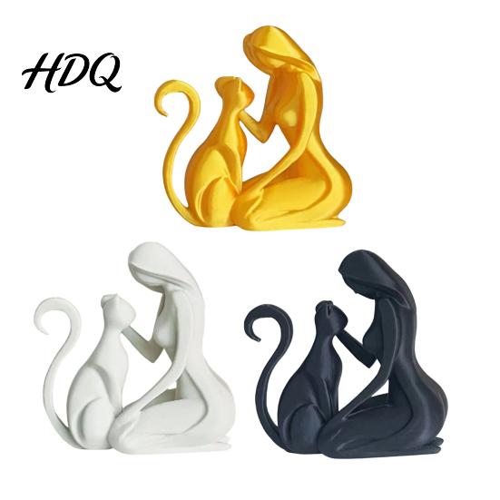 Smooth Texture Cat Statue 3D Printed Sculpture Woman And Shape Matte Finish