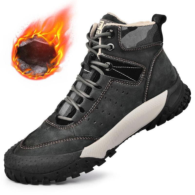 Autumn and winter new mountaineering large size men's shoes first layer cowhide Martin boots high top cotton boots warm outdoor