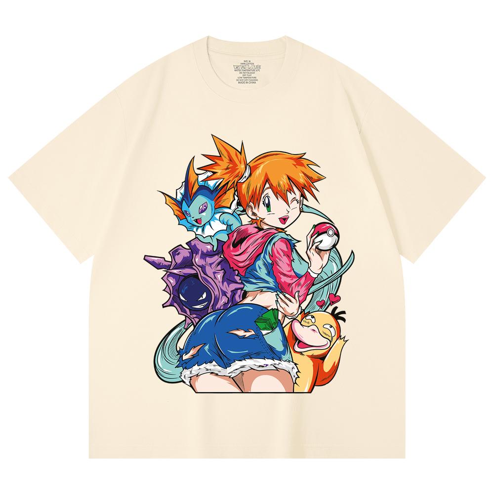 

230 Gsm 100% Cotton Pokemon V17 Misty Print Unisex Heavy Cotton T Shirt XS абрикосовый