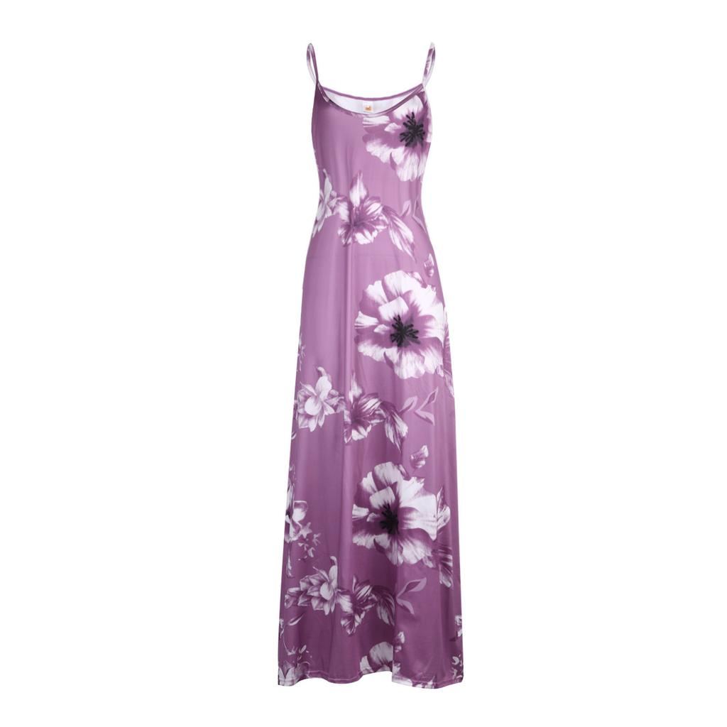 Women Sexy Off Shoulder Sleeveless Casual Floral Printing Dress Long Dress