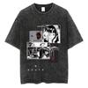 Men Fashion Washed T Shirt Streetwear Graphic Print Harajuku Hip Hop T-Shirt Summer Black Short Sleeve Cotton Loose Tops Tees