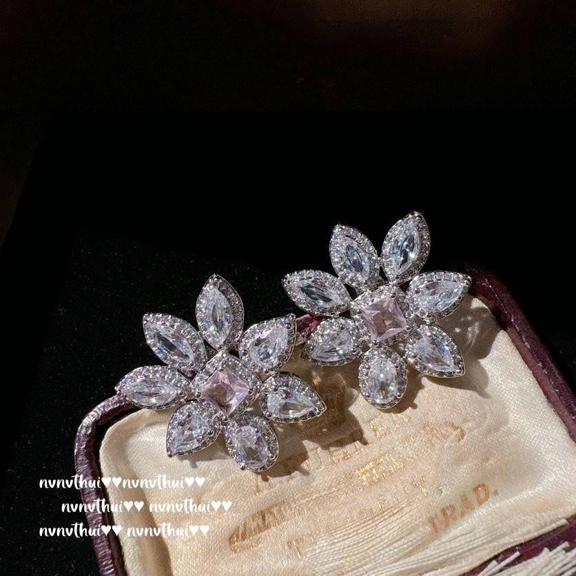 Papalacha Flower Gemstone Earrings, Rich Family Daughter Gold, Plated With 18K Gold Flower Plate Colored Treasure Zircon Water Drop Earrings