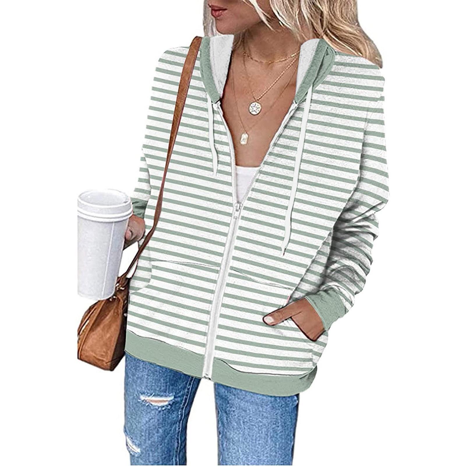 

Women s Fashionable Casual Long Sleeve Color Hoodies Zipper Sweatshirts Coat With Pocket M зелений