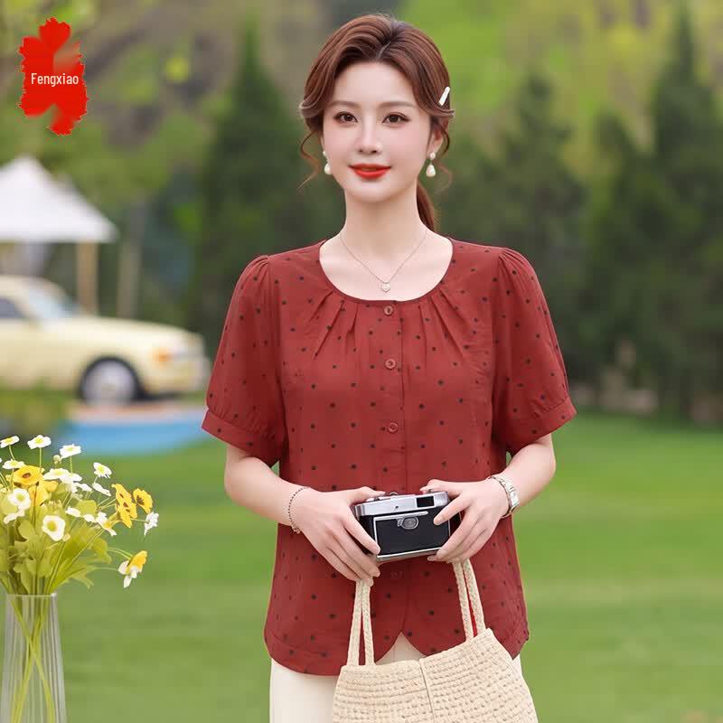 Elegant Women s Short Sleeve Blouse 5XL