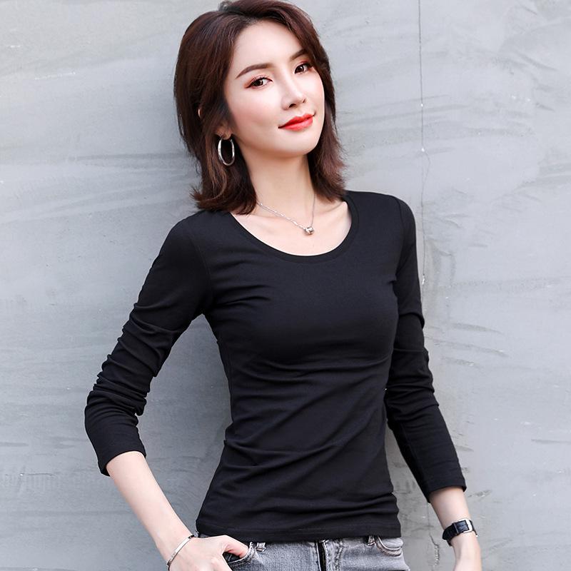 

Футболка женская однотонная тонкая с длинным рукавом осень/зима: Теплый внутренний слой, круглый вырез/полуводолазка. L