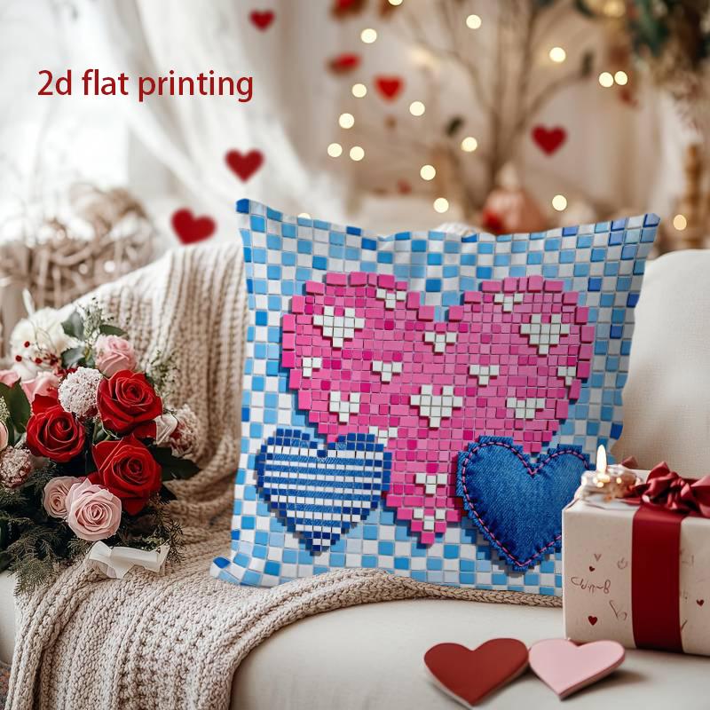 Home Decor Colorful Heart Pixel Art Pillow Cover for Decoration Pattern Cushion Cover Suitable for Sofa Bedroom Car Pillow Cover