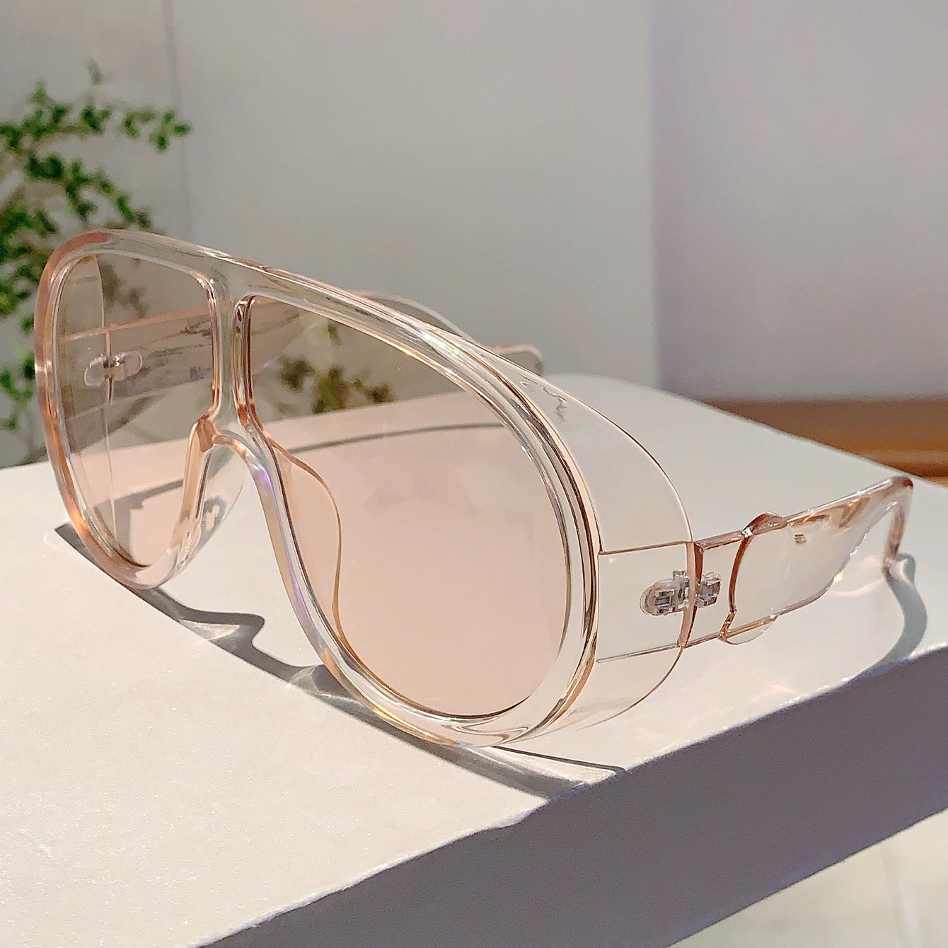 

KAMMPT Oversized Monoblock Sunglasses Women 2024 New in Stylish Candy Color Outdoor Goggle Trendy Vintage Punk Travelling Shades without case шампанского
