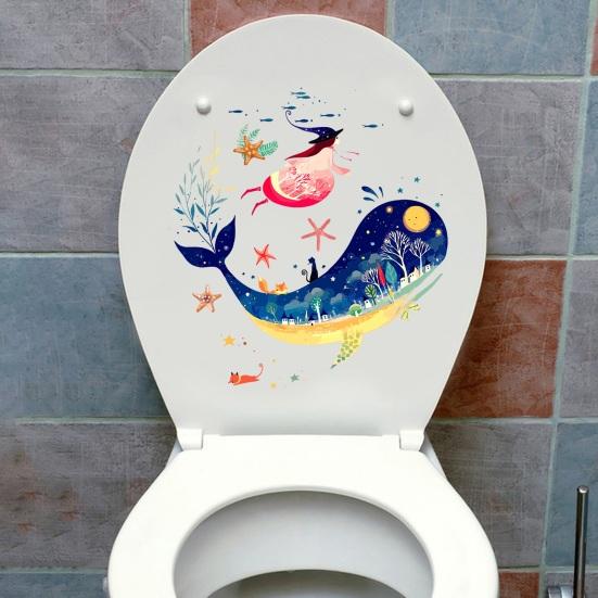 Toilet Sticker Strong Adhesive Vibrant Color Cartoon Pattern Wall Decal Home Bathroom Decoration