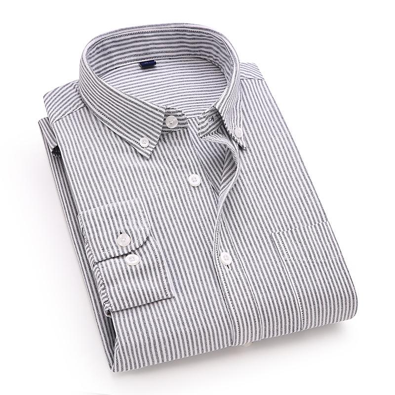 Quality New Style Oxford Cotton Shirt Men's Long-sleeved Pure Vertical Striped Trendy Casual Handsome Men Shirts