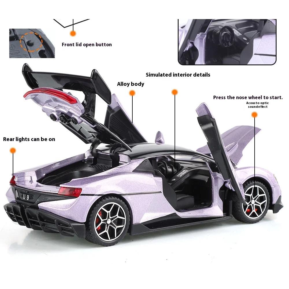 1/32 alloy die-cast BYD U9 sports car model simulation sound and light collection decorations children's toy car boys holiday gifts