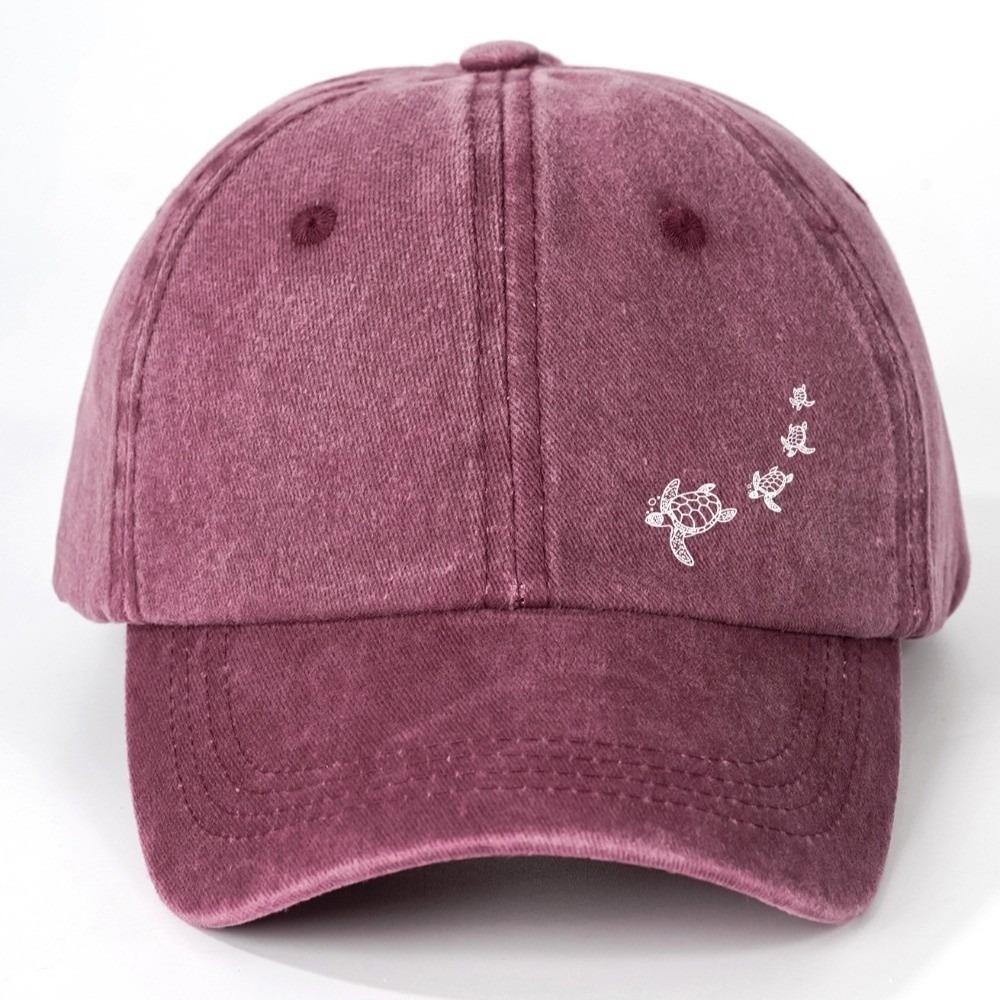 Minimalist Style Turtle Print Baseball Cap Soft Cotton Trucker Hat Washed Baseball Cap  For Adults