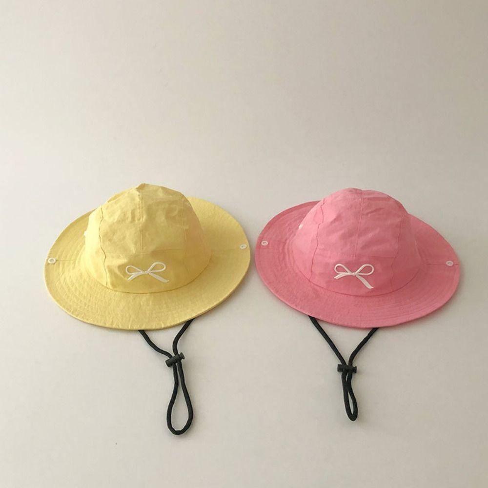 Quick-dry Summer Kid Sunhat Bow Embroidery Children's Fisherman Hat Candy Color Bucket Hat  Kid