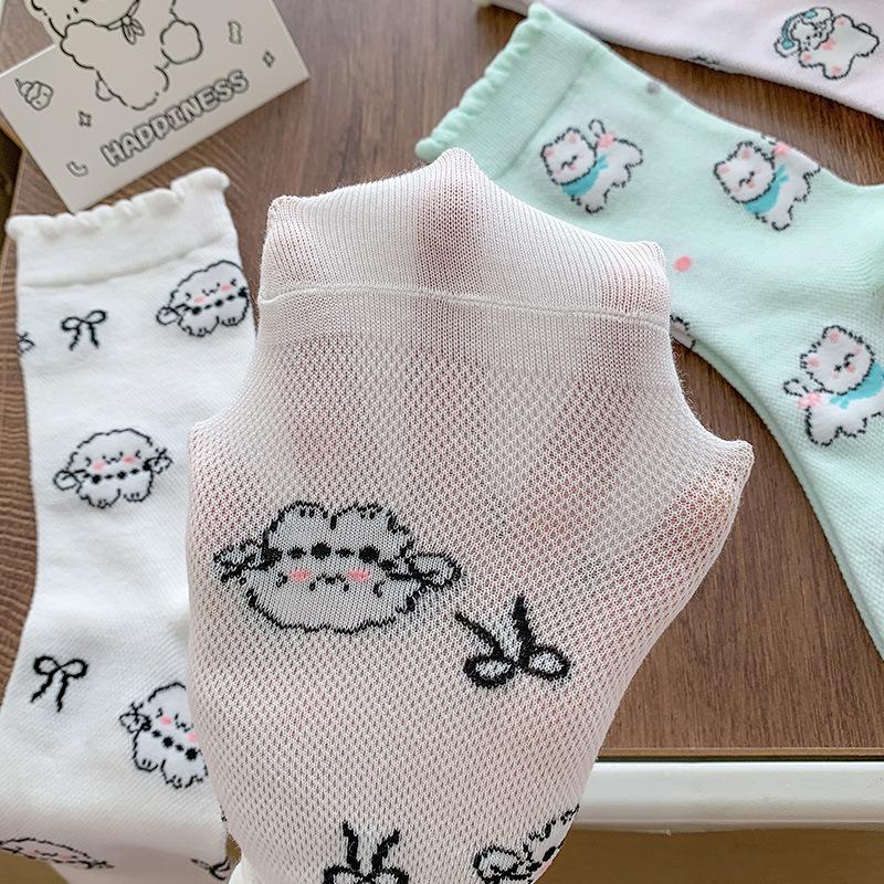 Ladies Summer Thin Cartoon Funny Cute Preppy Style Lace In The Tube Pile Socks