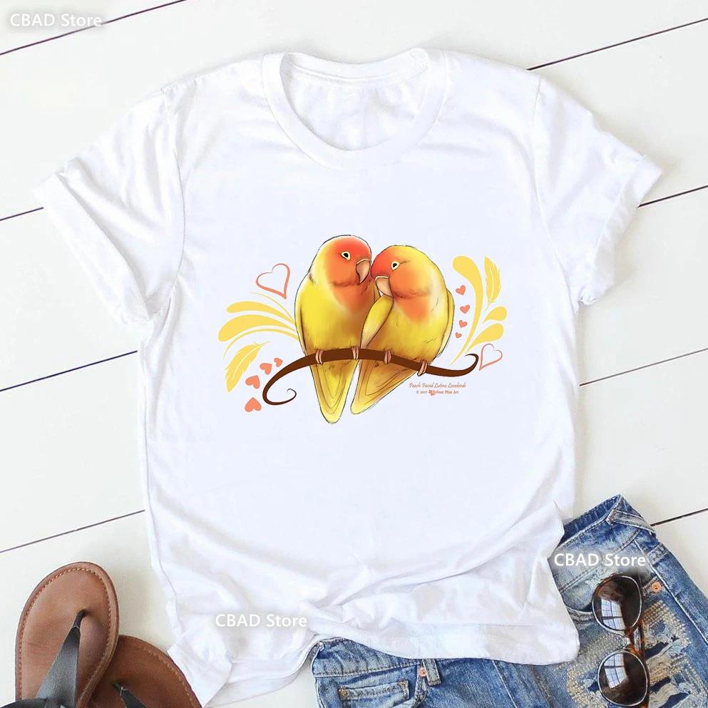 Cute Cockatielsparrot Bird Lovers Print T Shirt Girls Sunflower Flowers Tshirt Unisex Harajuku Kawaii Clothes Summer Tops Tee