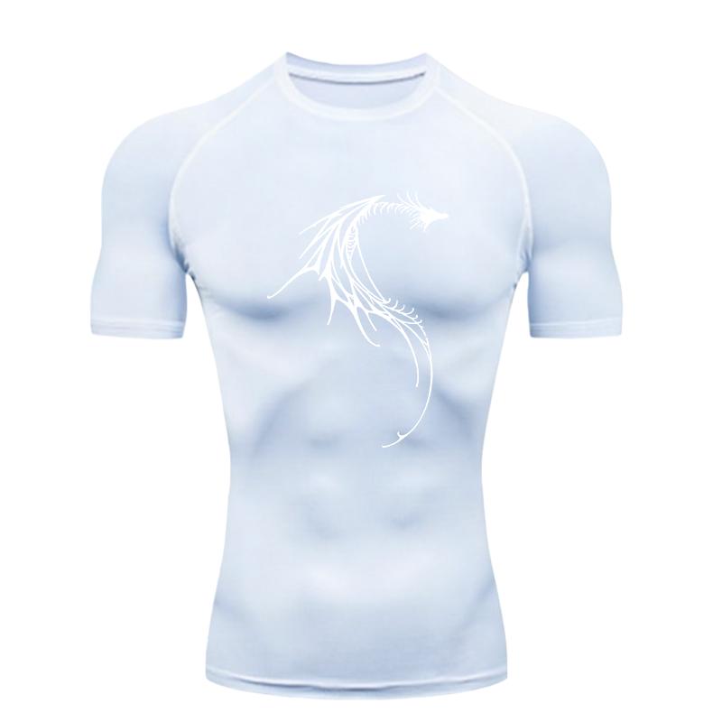 Dragon Pattern Men's Sports T-shirt Training Fitness Compression Short Sleeve Men's Fitness Athletic Tees Rashguard Sports Men's