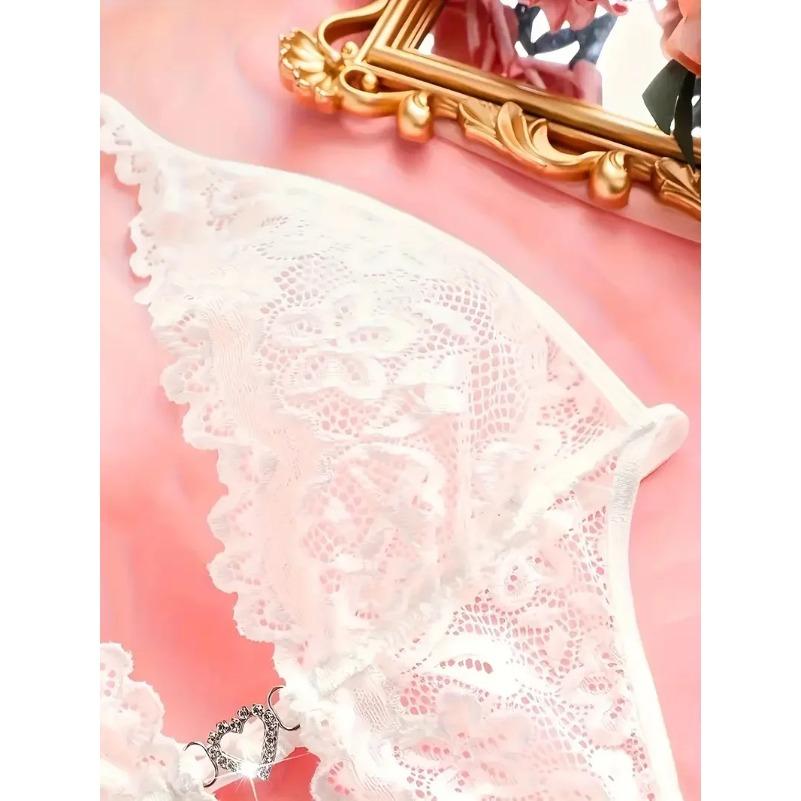White Classic Sexy Floral Lace Cut Out Halter Teddy Bodysuit Lingerie Women Underwear Set Transparent Crotchless Erotic Costumes