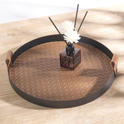 Vassoio Rotondo Intrecciato in Pelle di Lusso Nordico per Modelli, Soggiorno, Tavolino da Caffè, Vassoio portaoggetti per Aromaterapia, Decorazione Display