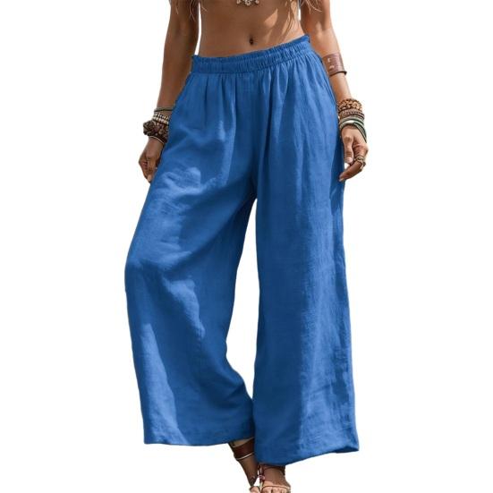 

Women Pants Solid Color Wide Leg Trousers with Elastic Waist Spring Autumn Casual Long Pants Work Travel Daily Wear M синій