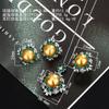 Jewelry New Pearl Necklace Earrings Ring Set Fritillary Pearl Earrings Silver Needle Elegant Emerald