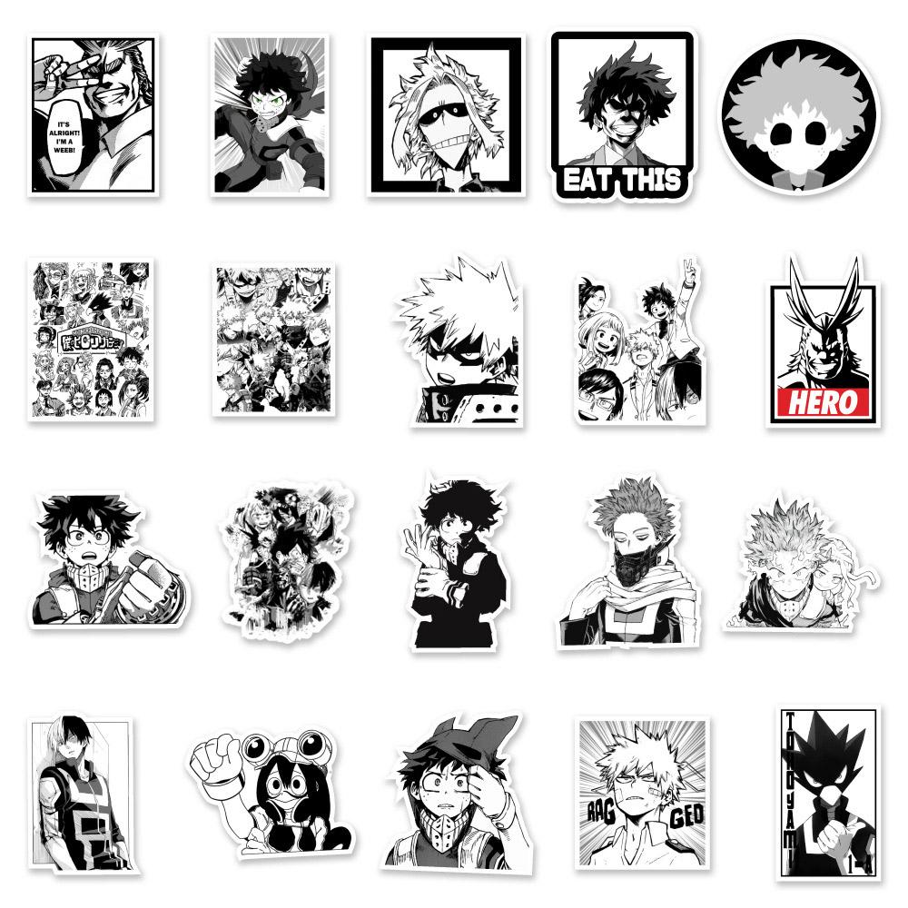 10/30/50pcs Anime My Hero Academia Stickers Black White Manga Decals DIY Skateboard Phone Notebook Cool Cartoon Graffiti Sticker