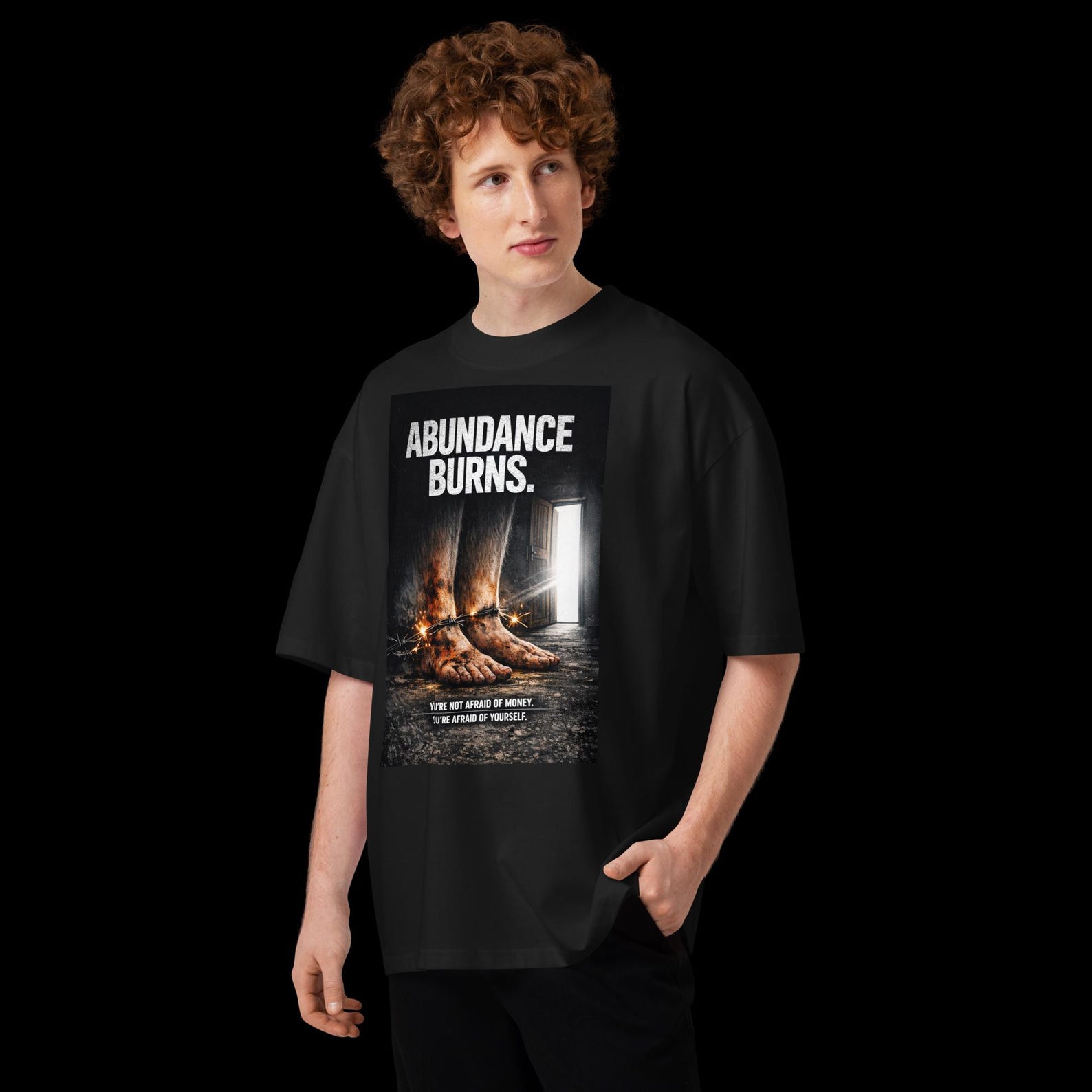 Unisex organic oversized high neck t-shirt - ABUNDANCE BURNS - The Vertical Truth S