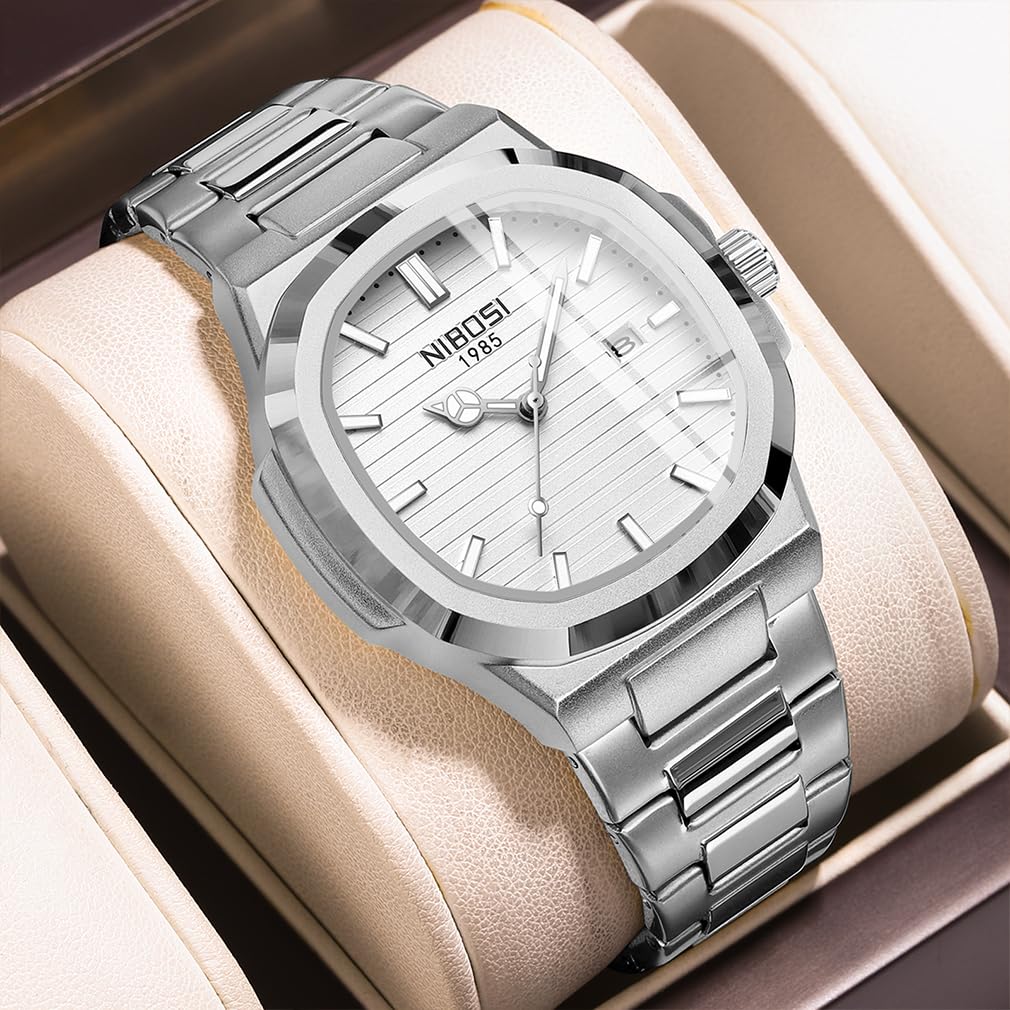 NIBOSI Stylish Stainless Steel Wristwatch for Waterproof Analogue Watch with Metal Date Fluorescent Classic and Luxury Perfect As a Gift Men's