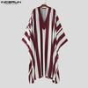 INCERUN Men V Neck Batwing Sleeve Striped Print Irregular Casual Loose Long Dress Robes