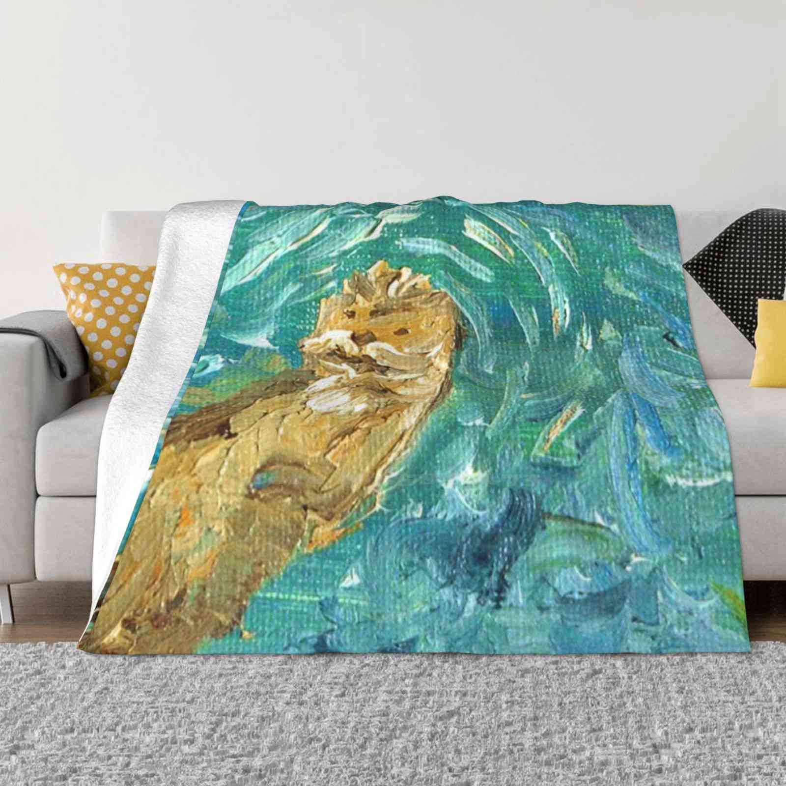 Idaho River Otter-Oil On Canvas-2016 Hot Sale Printing High Qiality Warm Flannel Blanket River Otter Riverotter Otters Cute 30x40in