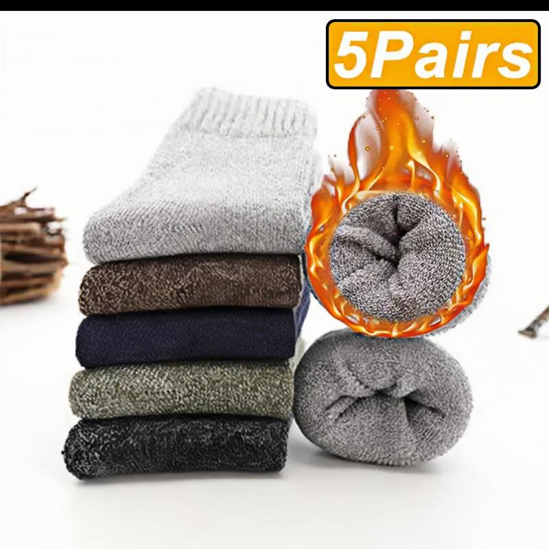 5 paires de chaussettes chaudes d'hiver en laine pour hommes et femmes, chaussettes Super plus épaisses et solides, en laine mérinos contre le froid et la neige, en éponge